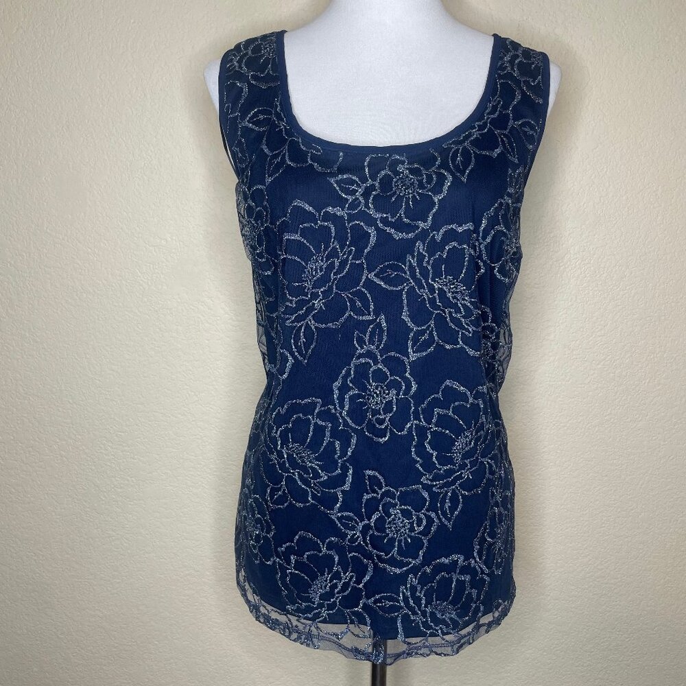 R&M Richards Navy Blue Glitter Lace 2PC Jacket Dress Set 14W Mother of the Bride - Picture 3 of 14